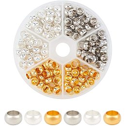 PandaHall Elite 180pcs 3 Colors Rondelle European Beads Large Hole Spacer Beads Metal Loose Beads for Necklace Bracelet Jewelry Making; Hole: 4.5mm