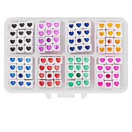 Honeyhandy 240Pcs 8 Colors Opaque Acrylic European Beads, Large Hole Beads, Cube with Heart Pattern, Mixed Color, 7x7x7mm, Hole: 4mm