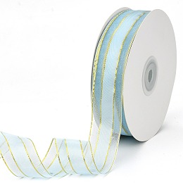 Honeyhandy Solid Color Organza Ribbons, Golden Wired Edge Ribbon, for Party Decoration, Gift Packing, Aqua, 1"(25mm), about 50yard/roll(45.72m/roll)