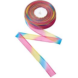 Pandahall Elite 100 Yards Rainbow Organza Ribbons 1" Width Tulle Shimmer Band Chiffon Trim for Gift Wrapping Floral Arrangements Hair Bows Wedding Party Decoration, Colorful