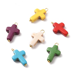 Honeyhandy Synthetic Howlite Pendants, with Golden Brass Ball Head Pins, Cross, Mixed Color, 20x12x4mm, Hole: 2mm