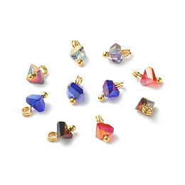 Honeyhandy Electroplate Glass Charms, with Brass Ball Head Pins, Triangle, FireBrick, 8x6x4.5mm, Hole: 1.8mm