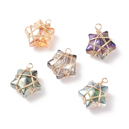 Honeyhandy Wire Wrapped Electroplate Glass Charms, Star, Light Gold, 15~16x13x7~7.5mm, Hole: 1.5~2mm