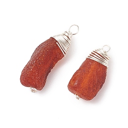 Honeyhandy Natural Amber Pendants, Chips Charms, with Brass Loops, Silver, 22~29x9.5~11x7~10mm, Hole: 2~2.5mm