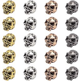 Pandahall Elite About 100 Pieces Tibetan Style Skull Beads Alloy Spacer Bead 11x9mm for Jewelry Making Mixed Colors