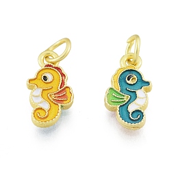 Honeyhandy Alloy Enamel Charm, with Jump Rings, Matte Gold Color, Sea Horse, Colorful, 13.5x7.5x1.8mm, Hole: 3.6mm