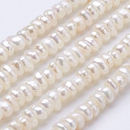 Honeyhandy Natural Cultured Freshwater Pearl Beads Strands, Flat Round, Beige, 3~3.2x4.5~5x5~5.5mm, Hole: 0.5mm, about 116pcs/strand, 13.6 inch