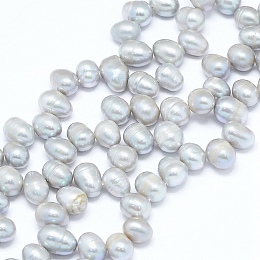 Natural Cultured Freshwater Pearl Beads Strands, Potato, Alice Blue, 7~11x7~8mm, Hole: 0.8mm, about 59pcs/strand, 14.7 inch(36cm)