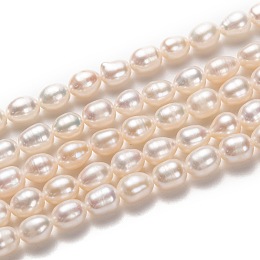 Honeyhandy Natural Cultured Freshwater Pearl Beads Strands, Rice, White, 6~7x5~6mm, Hole: 0.6mm, about 54pcs/strand, 13.78 inch'(35cm)