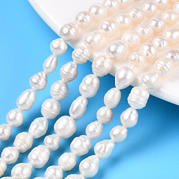 Natural Baroque Pearl Keshi Pearl Beads Strands, Cultured Freshwater Pearl, Teardrop, Creamy White, 5~9x5~7mm, Hole: 0.6mm, about 56~59pcs/strand, 15.16~15.55 inch(38.5~39.5cm)