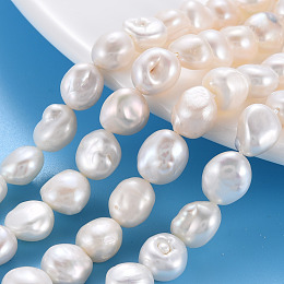 Honeyhandy Natural Keshi Pearl Beads Strands, Cultured Freshwater Pearl, Nuggets, Seashell Color, 8~18x7~10x5~8mm, Hole: 0.6mm, about 24~41pcs/strand, 14.96 inch(38cm)
