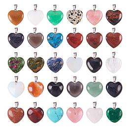 PandaHall Elite 30pcs 2 Size Heart Shape Quartz Gemstone Stone Charms Pendants Healing Chakra Beads for Necklace Jewelry Making