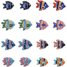 DICOSMETIC 8 Colors 16Pcs Fish Ceramic Beads Porcelain Fish Spacer Beads Ocean Animal Beads Hawaii Summer Loose Beads for Jewelry Making DIY Crafts, Hole: 2mm