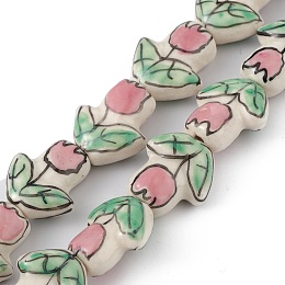 Honeyhandy Handmade Porcelain Beads Strands, Tulip Flower, Light Green, 16x14.5x7.5mm, Hole: 1.6mm, about 20pcs/strand, 12.60 inch(32cm)