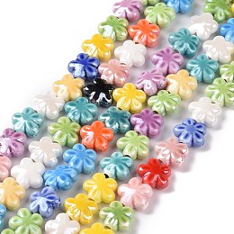 Honeyhandy Handmade Porcelain Beads Strands, Pearlized, Flower, Mixed Color, 11.5x11.5x5.5mm, Hole: 1.6mm, about 30pcs/strand, 12.40''(31.5cm)