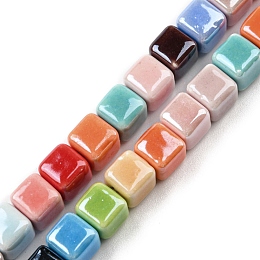 Honeyhandy Handmade Procelain Beads Strands, Cube, Mixed Color, 6x6~7x6~7mm, Hole: 2mm, about 50pcs/strand, 12.24''(31.1cm)