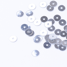 Honeyhandy Ornament Accessories Plastic Paillette Beads, Sequins Beads, Disc, Silver, 6x0.2mm, Hole: 1mm, about 30000pcs/500g