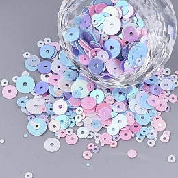 Honeyhandy Ornament Accessories, PVC Plastic Paillette/Sequins Beads, Drilled & No Hole, Flat Round, Mixed Color, 1~6.5x0.4mm, Hole: 0.8~1.2mm