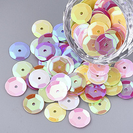 Honeyhandy Ornament Accessories, PVC Plastic Paillette/Sequins Beads, Faceted, Flat Round, Mixed Color, 10.5x1mm, Hole: 1.2mm, about 330pcs/bag