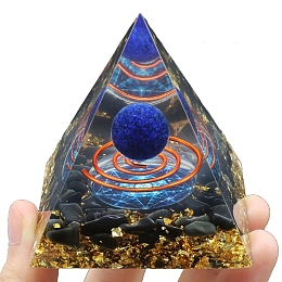 Honeyhandy Resin Orgonite Pyramid, for Positive Energy Tower with Lapis Lazuli Healing Stones, with Radom Color Brass Finding, Office Home Decor, 60x60x60mm