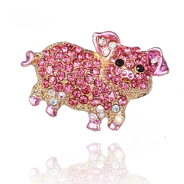 Honeyhandy Golden Alloy Rhinestone Brooches, Pig Brooches for Women, Rose, 25x35mm