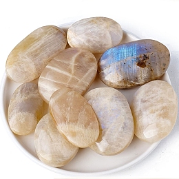 Honeyhandy Natural Moonstone Palm Stones, Healing Pocket Stone, Oval, 40~70mm