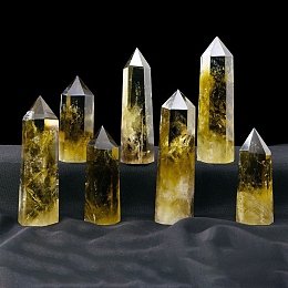 Honeyhandy Tower Natural Citrine Display Decorations, Healing Stone Wands, for Reiki Chakra Meditation Therapy Decos, Hexagon Prism, 50~60x18~22mm