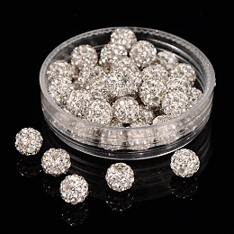 Honeyhandy Pave Disco Ball Beads, Polymer Clay Rhinestone Beads, Grade A, Round, Crystal, 6mm, Hole: 0.8mm