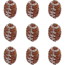 Pandahall Elite About 10 Pcs Oval Clay Pave Disco Ball Czech Crystal Rhinestone Shamballa Charm Spacer Beads for Jewelry Making Deep Red