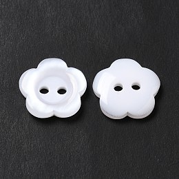 Honeyhandy Resin Buttons, Dyed, Flower, White, 15x3mm, Hole: 1mm