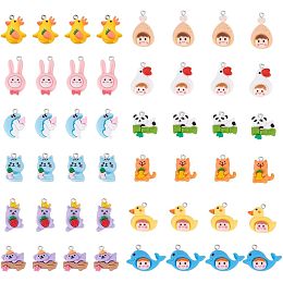 DICOSMETIC 48Pcs 12 Styles Resin Animal Charms Opaque Resin Pendants Resin Flatback Charm Rabbit/Dolphin/Duck/Goose/Dog/Panda/Koala/Cat Resin Charms for DIY Jewelry Crafts, Hole: 1.8-2mm