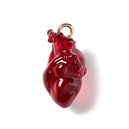 Honeyhandy Transparent Resin Pendants, Anatomical Heart Charms, with Golden Plated Iron Loops, Dark Red, 20.5~21.5x11.5x11mm, Hole: 2mm