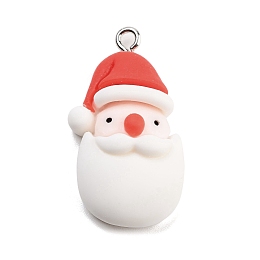 Christmas Theme Opaque Resin Pendants, with Platinum Tone Iron Loops, Santa Claus, 30.5x17.5x8mm, Hole: 2mm