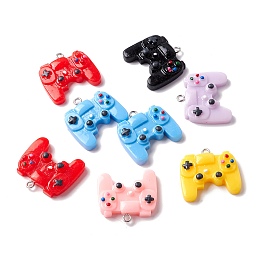 Honeyhandy Opaque Resin Pendants, with Platinum Tone Iron Loop, Game Controller, Mixed Color, 24x26x7mm, Hole: 2mm