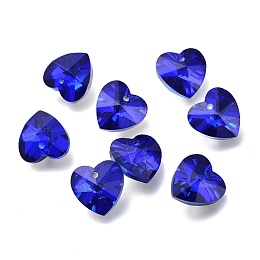 Honeyhandy Faceted Glass Charms, Heart, Back Plated, Blue, 14x14x7.5mm, Hole: 1.4mm