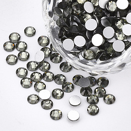 Honeyhandy Glass Flat Back Rhinestone Cabochons, Back Plated, Faceted Half Round, Black Diamond, SS20, 4.6~4.8x2mm, about 1440pcs/bag