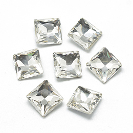 Honeyhandy Pointed Back Glass Rhinestone Cabochons, Back Plated, Faceted, Square, Clear, 8x8x3.5mm