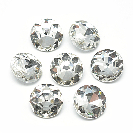 Honeyhandy Pointed Back Glass Rhinestone Cabochons, Back Plated, Faceted, Flat Round, Clear, 10x4.5mm