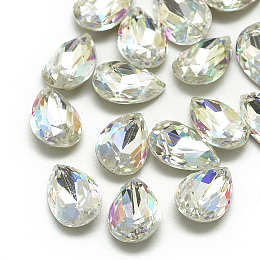 Honeyhandy DIY Pointed Back K9 Glass Rhinestone Cabochons, Random Color Back Plated, Faceted, teardrop, Colorful, 10x7x3.8mm