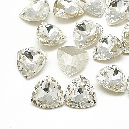 Honeyhandy DIY Pointed Back K9 Glass Rhinestone Cabochons, Random Color Back Plated, Faceted, Triangle, Crystal, 12x12x4.5mm