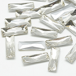 Honeyhandy Pointed Back Glass Rhinestone Cabochons, Back Plated, Faceted, Rectangle, Crystal, 7x3x2mm