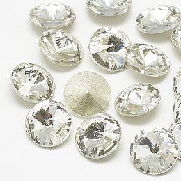 Honeyhandy Pointed Back Glass Rhinestone Cabochons, Rivoli Rhinestone, Back Plated, Faceted, Cone, Crystal, 16x7.5~8mm