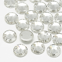 Honeyhandy Sew on Rhinestone, K9 Glass Rhinestone, Two Holes, Garments Accessories, Random Color Back Plated, Faceted, Cone, Crystal, 8x3.5mm, Hole: 0.8mm