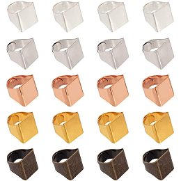 PandaHall 30pcs 5 Colors Brass Ring Blanks Pad Rectangle Ring Pad Adjustable Finger Ring Base for Embellishment Jewelry Making