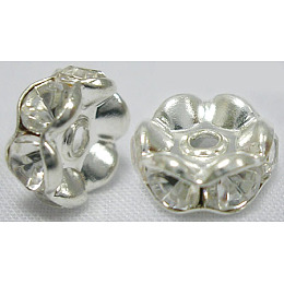 Honeyhandy Brass Rhinestone Spacer Beads, Beads, Grade B, Clear, Silver Color Plated, Size: about 5mm in diameter, 2.5mm thick, hole: 1mm