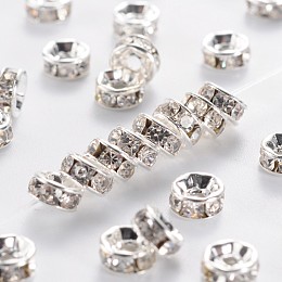 Honeyhandy Brass Grade A Rhinestone Spacer Beads, Silver Color Plated, Nickel Free, Crystal, 5x2.5mm, Hole: 1mm