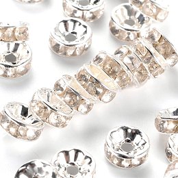 NBEADS 500pcs/package Grade B Brass Rhinestone Spacer Beads, Silver Metal Color