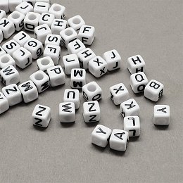 NBEADS 500g Large Hole White & Black Cube With Letter Mixed Acrylic Alphabet European Beads