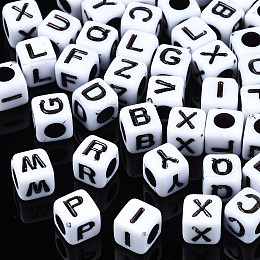 Honeyhandy Opaque Acrylic Beads, Cube with Alphabet, Random Mixed Letters, 6x6x6mm, Hole: 3mm, about 2995pcs/500g