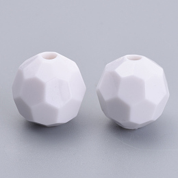 Honeyhandy Opaque Acrylic Beads, Faceted, Round, White, 8x8mm, Hole: 1.2mm, about 1900pcs/500g